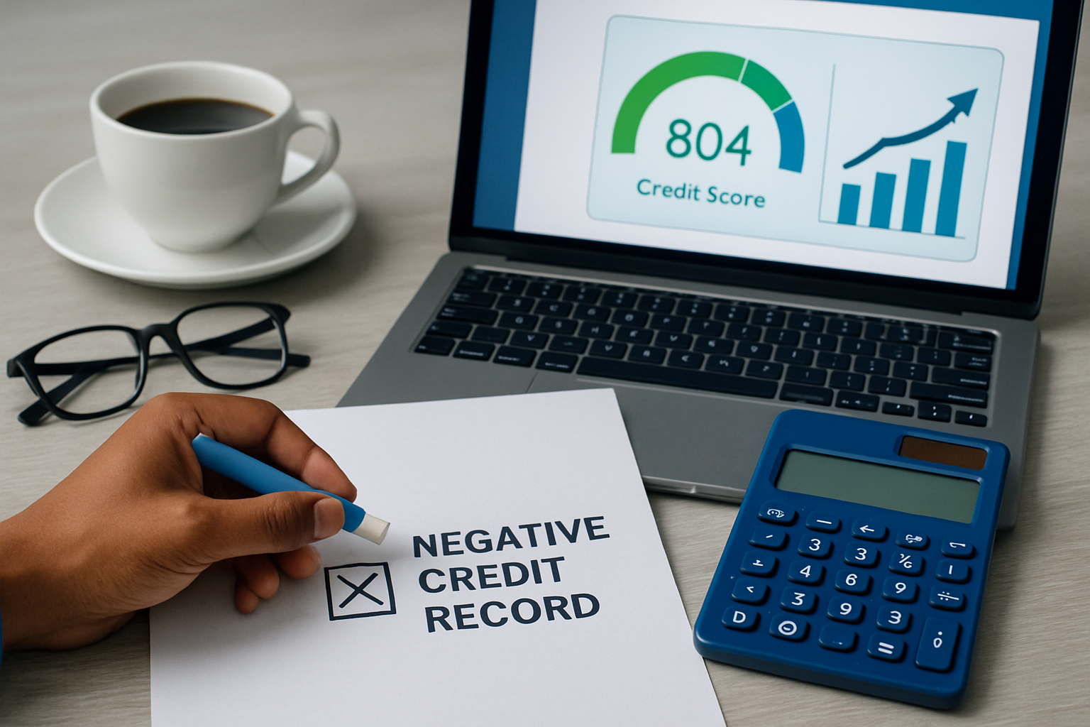 Person prüft Schufa-Auskunft am Laptop und markiert fehlerhafte Einträge